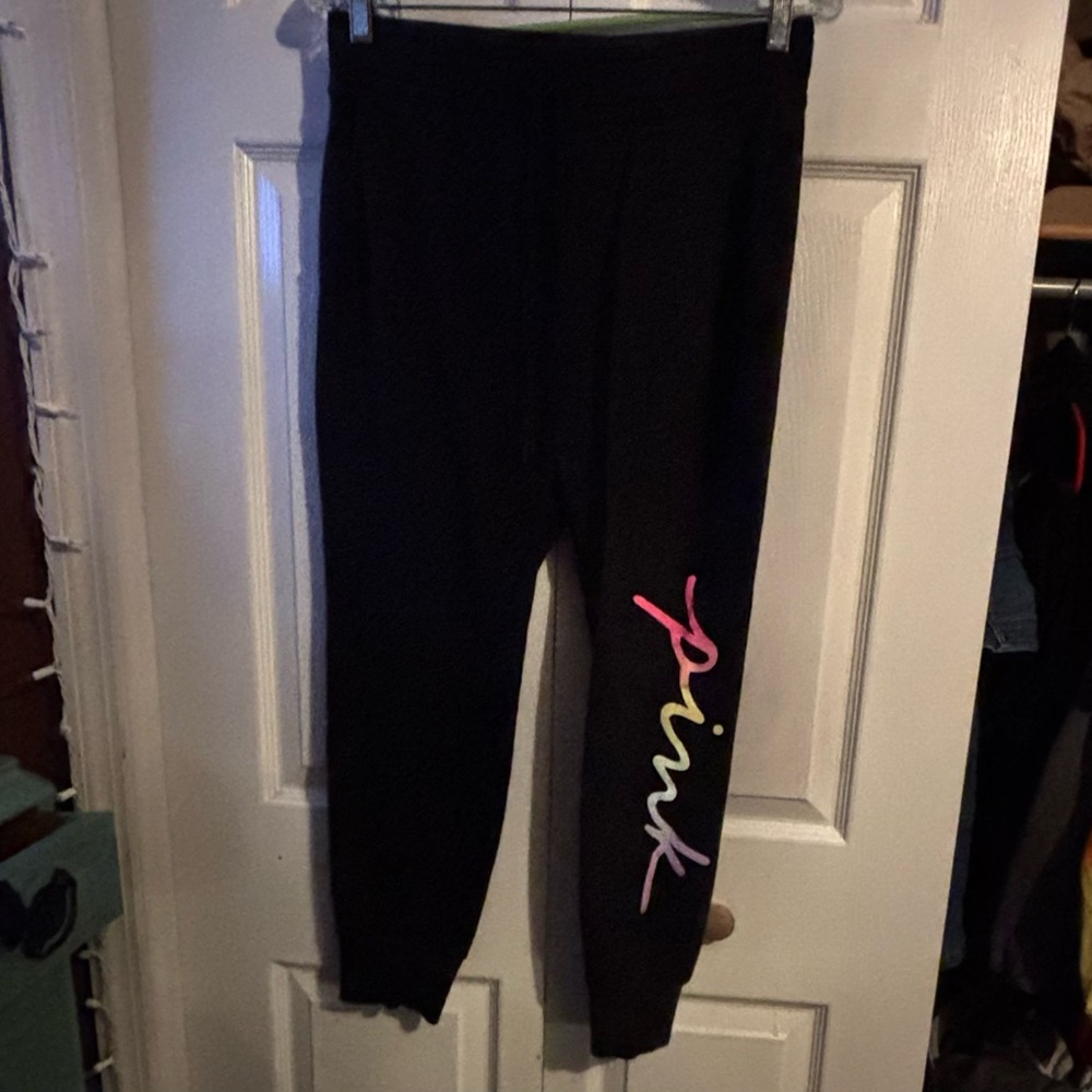 PINK Victoria's Secret Black Joggers with Pink Logo